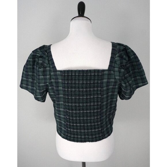 New Madewell Hopewell Puff Sleeve Green Square Neck Crop Top Shirt Size Large - Picture 7 of 10